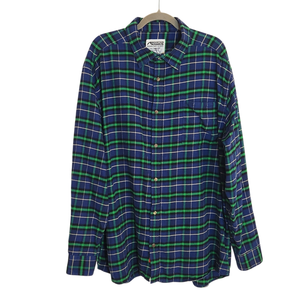 Mountain Khakis Green and Navy Plaid Flannel Shirt Size XXL